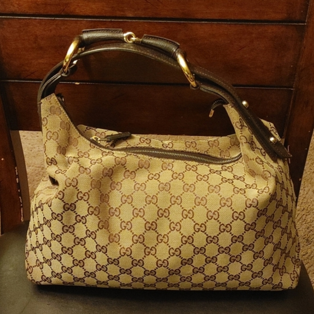 Authentic Gucci Horsebit Hobo Bag (Medium) " GG" Monogram